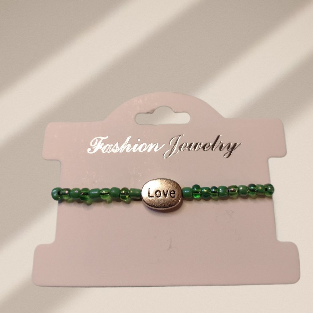 Handmade Beaded Love Bracelet in enchanting green